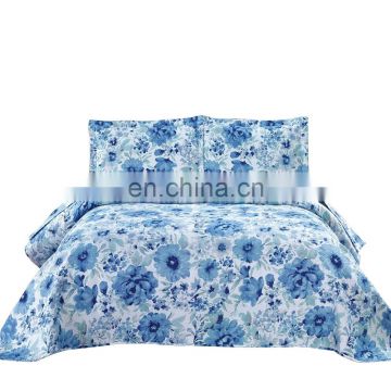 Chinese Style Ink Blue Flower Ultrasonic Quilt Sets Lightweight Summer Quilt Wholesale Cheap Bedspreads