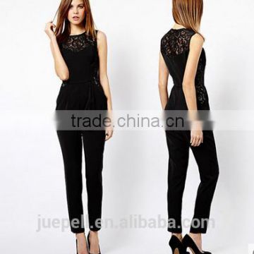 Black lace and chiffon sexy jumpsuite for women and sexy ladies OEM