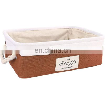 custom portable fabric storage box collection bins with handles orange linen basket with white lining
