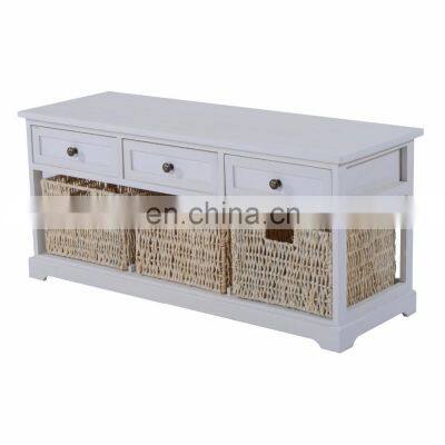 Indoor wooden Long Storage Soft Bench With 3 Drawers