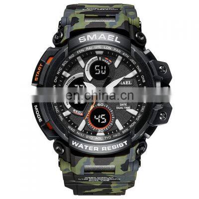 SMAEL 1708 Camouflage Silicone Sport Digital Analog Watch Men Water Resister Week Chronograph Watches