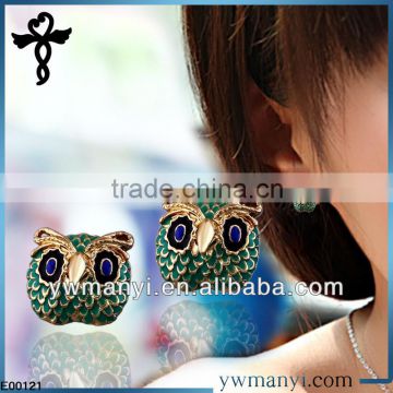 2014 new fashion ladies stud designs k gold color enamel owls Head kashmiri jhumka earrings in zinc alloy jewelry E00121