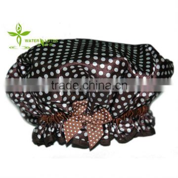 factory personalized wave point design satin wrap shower cap with lace