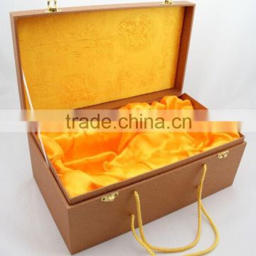 Foldable nice wood wine box with satin lining and gold metal lock