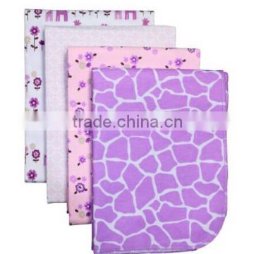 4 Piece 100% Cotton Flannel Receiving Baby Blankets--Purple Giraffe