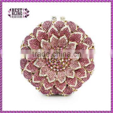 new design pink sunflower cystal clutch bag rhinestone evening clutch bag stone party handbag (88165A-P)