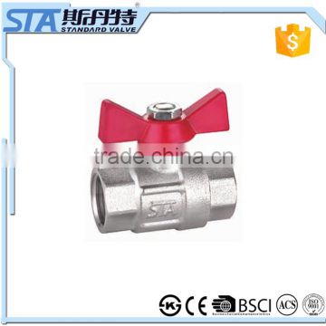 ART.1003 1" Nickel Plated 2PC F/F Threaded Ends Ball Valve With Butterfly Handle Brass Ball Valve With O-ring For Manifold