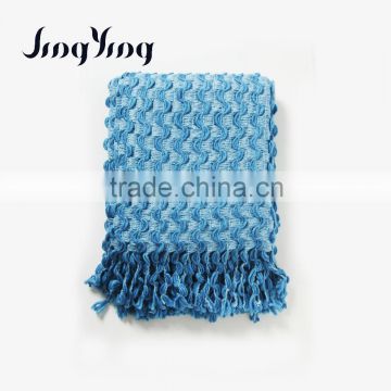 Soft multiple use blue color acrylic crochet blanket