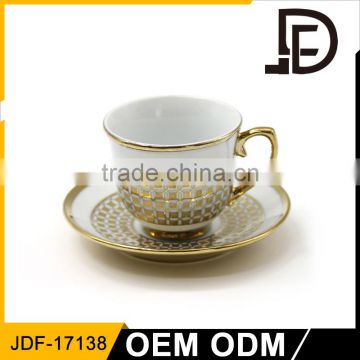 Golden Edge 180ml promotion new round shape pretty design fine bone china coffee cup and saucer