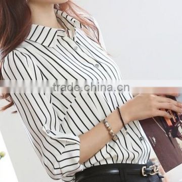 Fashion White black stripes chiffon shirts blouse for woman