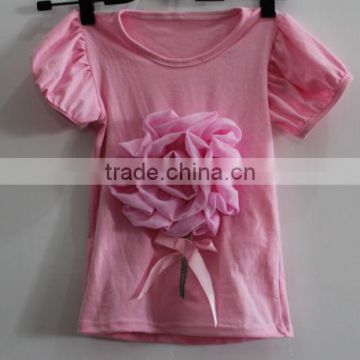 Factory directly sale newest baby cotton light pink tshirt with flower for baby petti top sweet style for baby holiday clothing