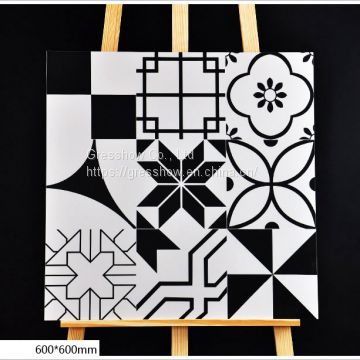60x60cm White Black Porcelain Moroccan Floor Tiles