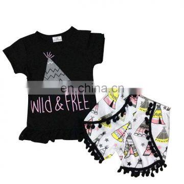 Wholesale kids clothes children short sleeve top floral girls clothes set