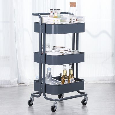 Metal Folding Cart With Wheels Multi-purpose Metal 3 Tiers Cart Vegetable Trolley For Kitchen