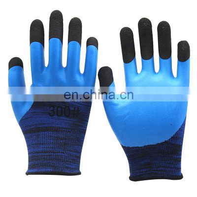 Fully and palm double dipped polyester liner blue latex foam finished gloves