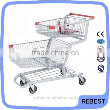 Professional design 2-tier shopping push cart