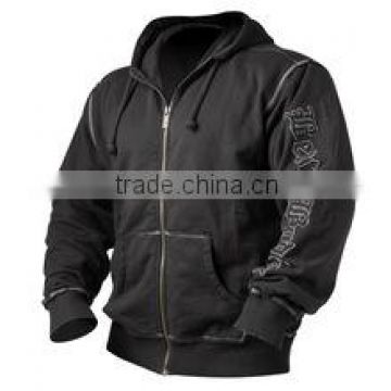 Polyester / Cotton Custom made Black Hoody with Tackle Twill at Sleeve
