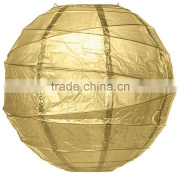 Gold Premium Paper Lantern with free-style ribbing for home decoration