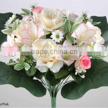 45cm Artificial Rose/ Rose Bud /easter Lily Daisy Mixed Bush x28 With 4 Large Leaves
