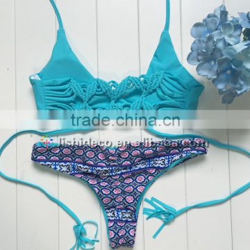 Latest Blue weaven design halter swimwear sexy