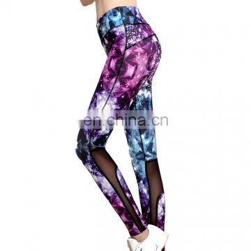 Fashion women's yoga wear mesh insert fitness leggings wholesale sport leggings
