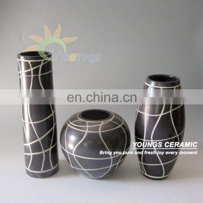 European Modern Decorative Ceramic Porcelain Black Vases 3 Of One Set