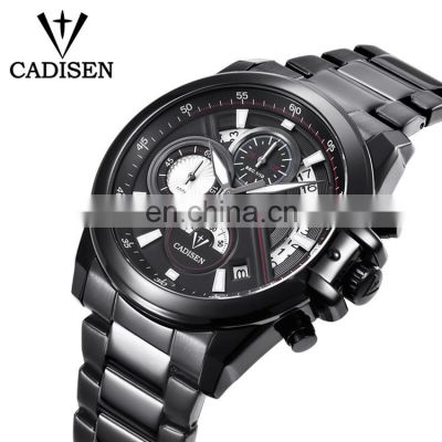 CADISEN 9016G Mens chronograph fashion leather steel strap quartz watches date day designer classic luxury watch