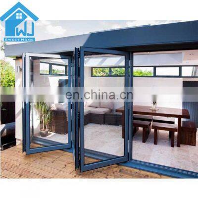 Soundproof thermal break wooden color Luxury Exterior Patio Lowes Glass Accordion Aluminium Bi-fold Doors