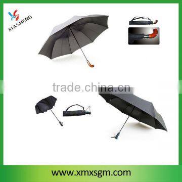 Auto Open and Close 2 Folds Umbrella with Real Wooden Handle