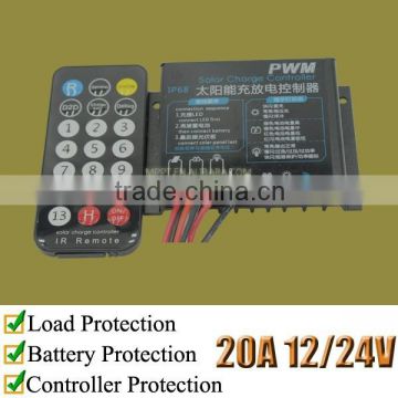 20A remote solar battery charge controller, 12/24 Volts, IR1220, easy control