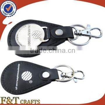 Leather customized logo personalized double keyrings keychain