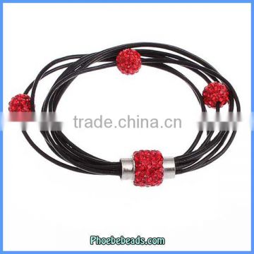 Wholesale New Design Leather Bracelets Red Crystal Rhinestone Fashion Jewelry For Women PLB-FB004A