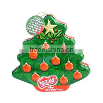 Christmas tree shape with embossing tin box for Christmas gift