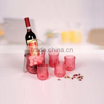 hot sale great 5pcs pink glass ice pail set for wine