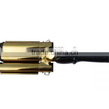 Top quality professional golden LCD triple barrel wave iron