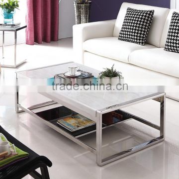 Modern marble top glass coffee table