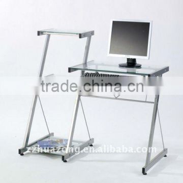 Modern steel and tempered glass computer table