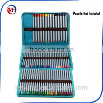 Portable Canvas Zippered Colored Pencil Case-Super Large Capacity 72 Slot Pencil Bag Pouch for Watercolor Pencils (Blue)