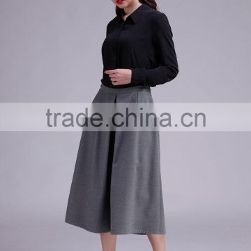 2016 fashion women grey pleated pants wool culottes