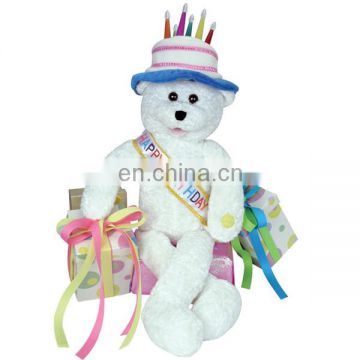 Stuffed Plush White Teddy Bear With Hat and Gift Box Custom Cartoon Happy Birthday Teddy Bear Plush Toy