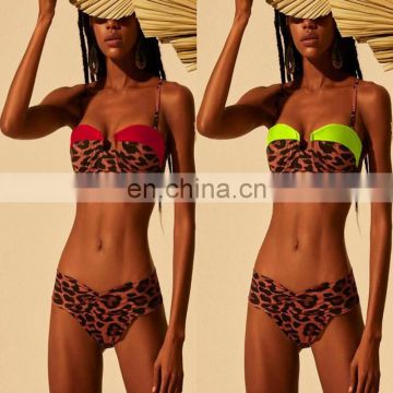 Bandeau Bikinis Set Patchwork Leopard Women Swimwear Separate Female Swimsuit Underwire Bathing Suit 2019