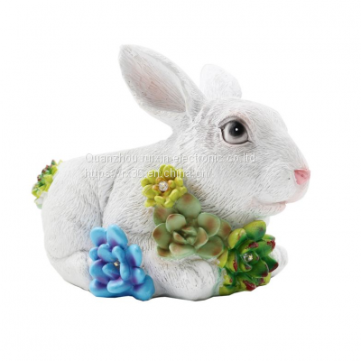 Hand-Painted Rabbit Figurine Succulent Pots Yard Resin Ornaments Solar Lights Easter Gift