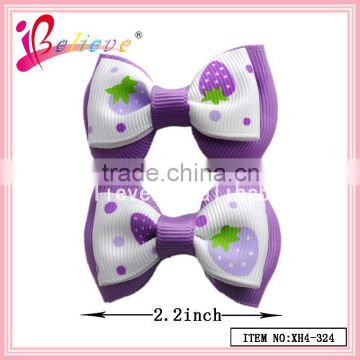 Eco-friendly grosgrain print strawberry ribbon bow fashion jewelry,hair bows for children