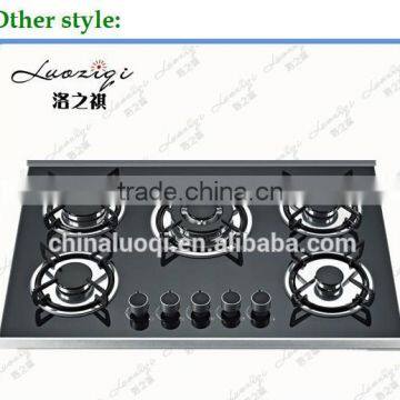 2016 hot sell glass built-in gas cooker with 5 burners