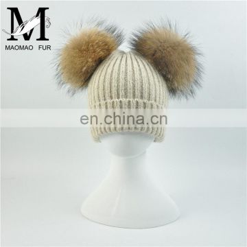 Hot Sell Wholesale Kids Warmer Two Poms Beanie Hats Winter Hats and Caps
