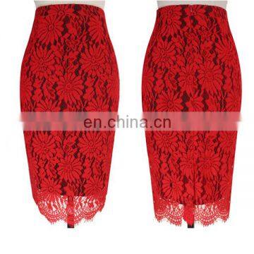 Red color latest skirt design pictures lace material