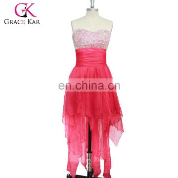 Strapless Chiffon Cocktail Dress Beads short front long back cocktail dress CL4326