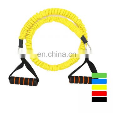 2020 Gym use and home use Covered Resistance Bands Fitness Tube With Fabric Covered elastic resistance tension set