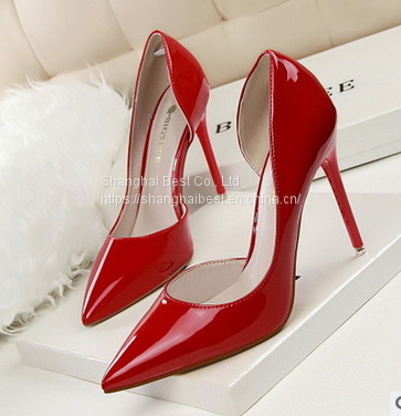 High heel patent leather shallow mouth pointed hollow thin high heel shoes