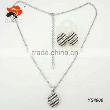 Factory Hot Selling Oval Layered Clear Crystals Black Enamel Graceful Necklace Earrings Jewelry